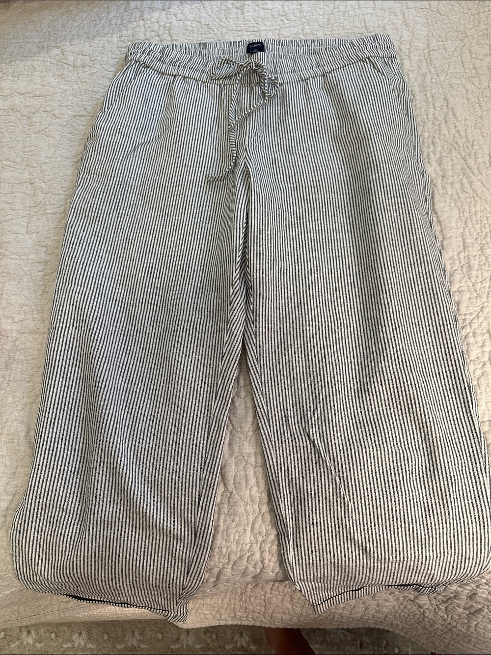 Women’s J.Crew Striped Linen-Blend cropped Drawstring Pants - Black/White